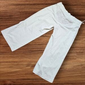 Candie's Cream Y2k 90s Embroidered Wide Leg Cropped Sweatpants